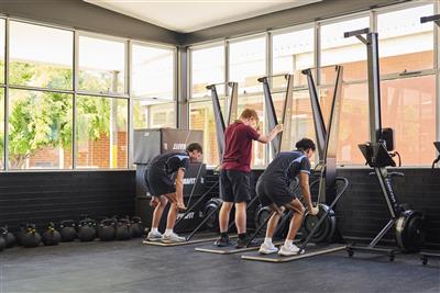 Students using gym equipment